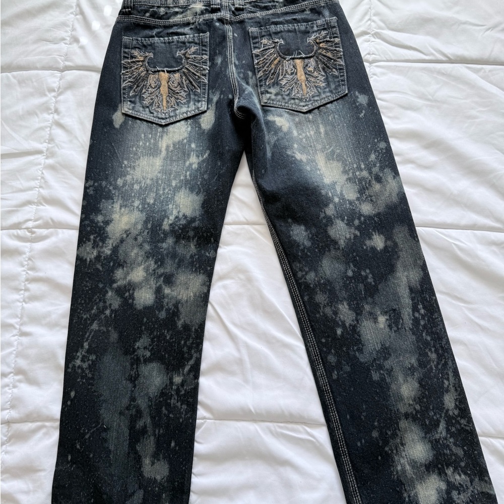 True Religion Black and White Straight Jeans